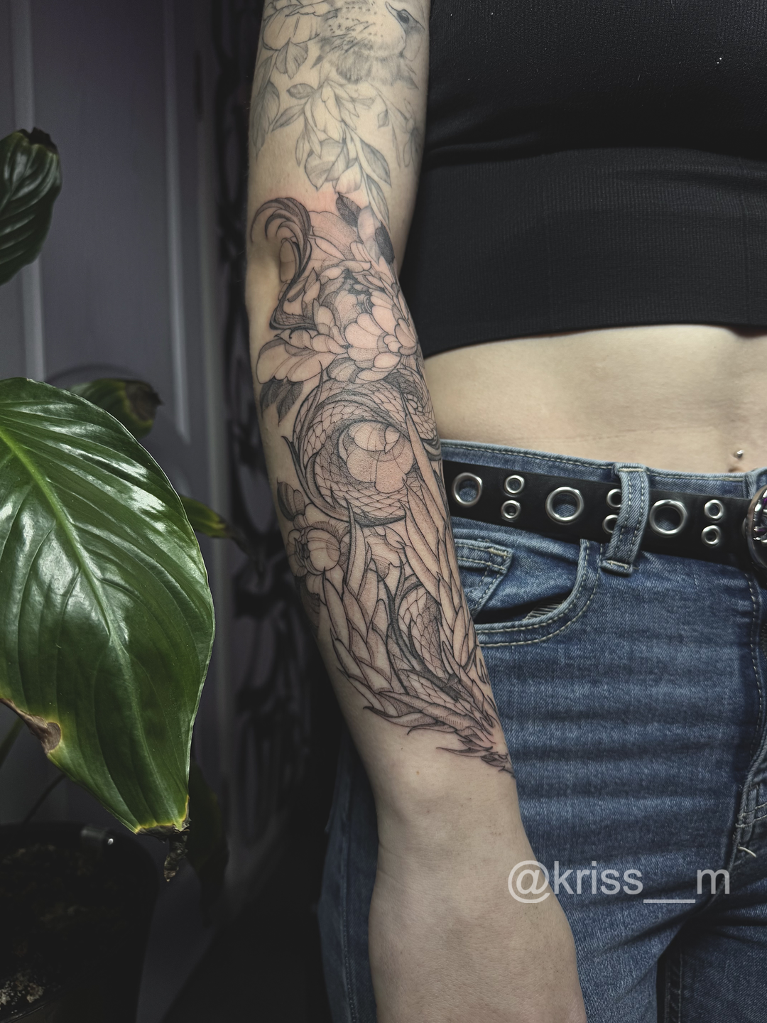 тату змія та квіти, тату майстер kriss__m, Умань
